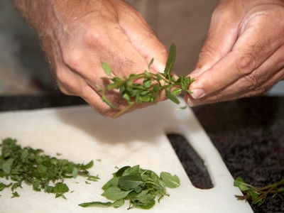 Hands Cutting Herbs
